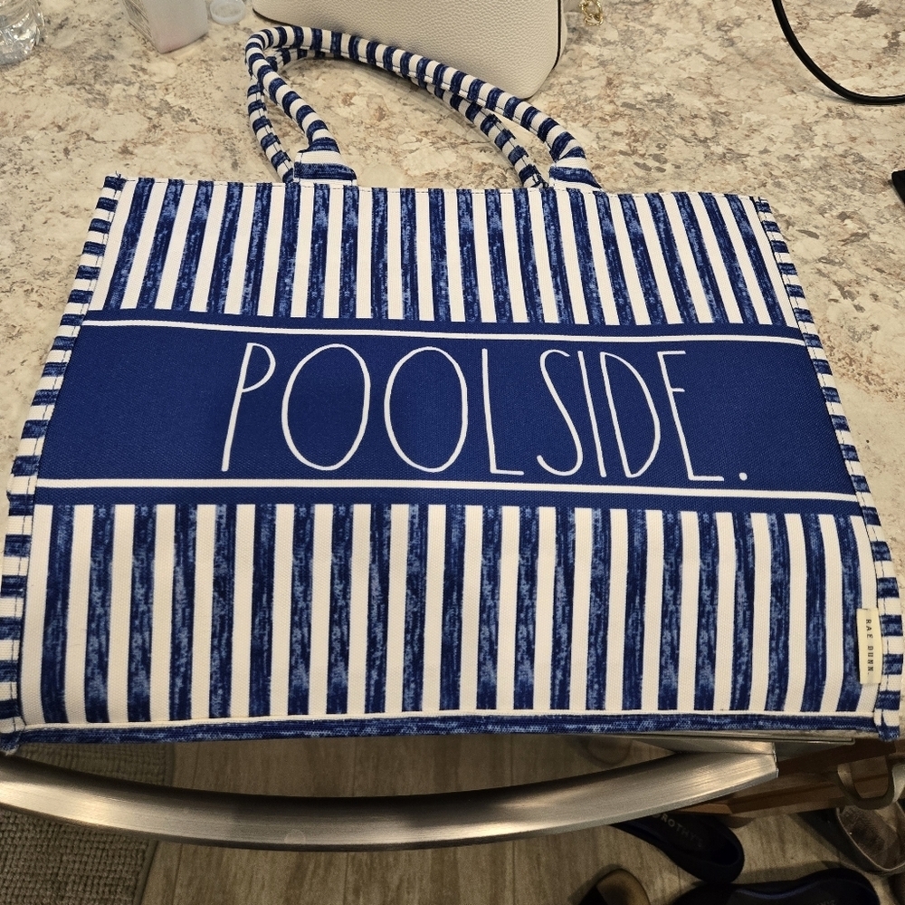 Rae Dunn Blue and White Striped Tote Bag